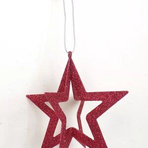 NEW  Christmas Ornament 3-D Red Sparkly Glitter Star Holiday Tree Decoration